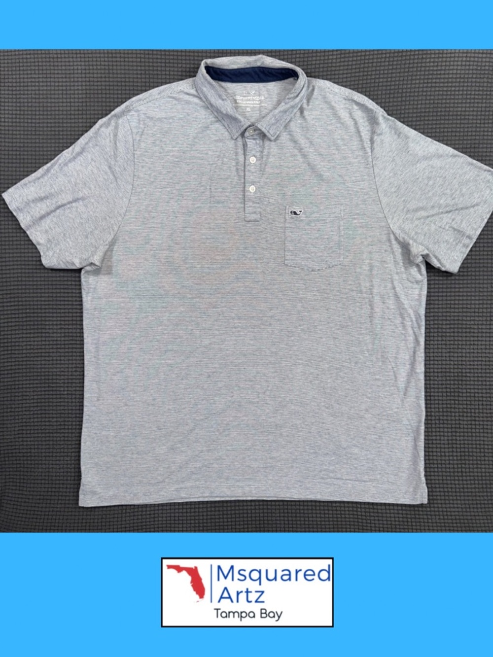Vineyard Vines Edgartown Polo Shirt XL Blue White Striped Pima Cotton